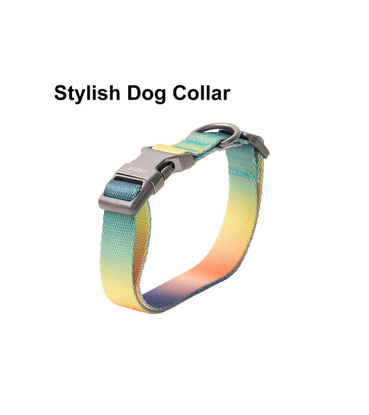 Dog Collar with Metal Buckle - Blue-green Color Gradient Style